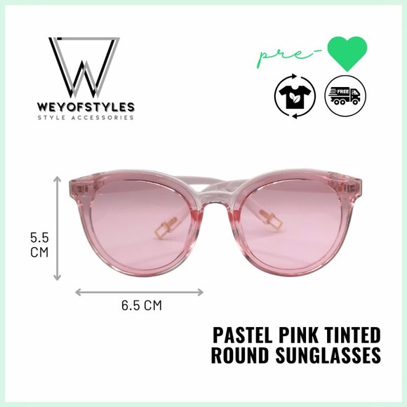 RETRO PASTEL PINK TINTED ROUND SUNGLASSES - Picture 2 of 3
